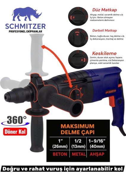 Schmıtzer 850 W (Sds Plus) Metal Şanzuman Profesyonel Darbeli Matkap Kırıcı Delici 26MM Hilti modelleri