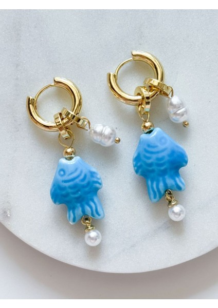 Çelik Charm Seramik Balık Küpe