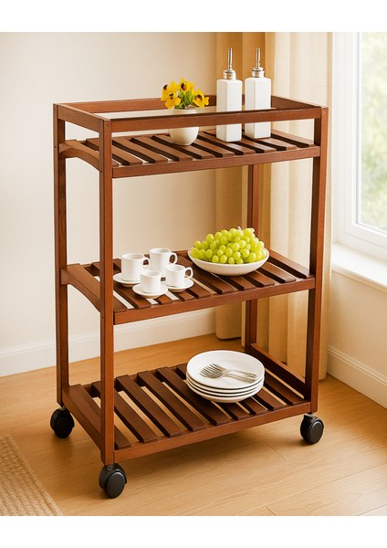 Ahşap Tekerlekli Servis Arabası, Şık ve Kullanışlı, Dayanıklı Tasarım