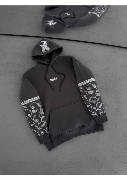 Raptor Kartal Kapüşonlu Sweat - Siyah Beyaz Kartal Oversıze Sweat