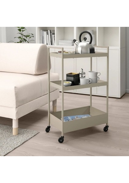 Bej Renkli Metal Servis Arabası, Şık ve Dayanıklı Tasarım fiyatları