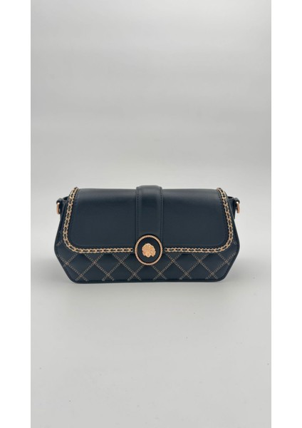 Siyah Yuvarlak Toka Detay Omuz Çantası Orijinal Levid'or Premium