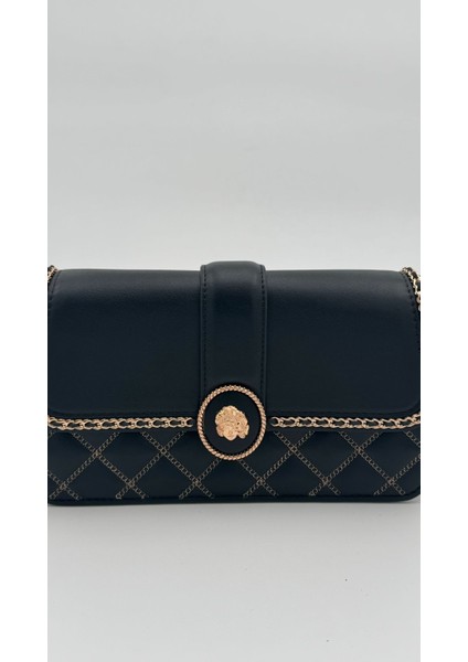 Siyah Yuvarlak Toka Detay Omuz Çantası Orijinal Levid'or Premium