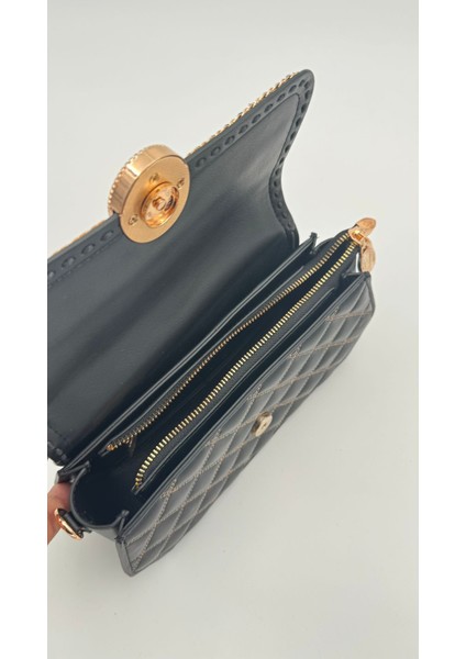 Siyah Yuvarlak Toka Detay Omuz Çantası Orijinal Levid'or Premium