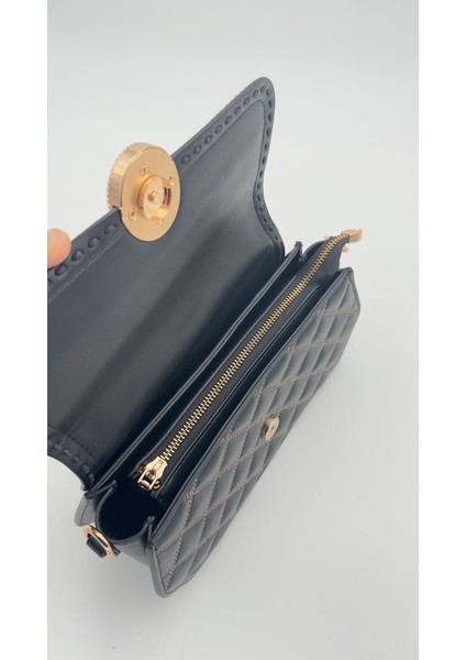 Siyah Yuvarlak Toka Detay Omuz Çantası Orijinal Levid'or Premium