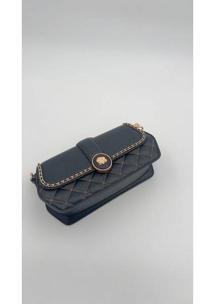 Siyah Yuvarlak Toka Detay Omuz Çantası Orijinal Levid'or Premium