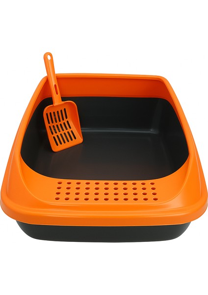 Kürekli Açık Kedi Tuvaleti - Sıçrama Önleyici Yüksek Kenarlı Kedi Kumu Kabı