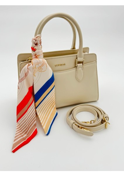 Krem Fular Askı Süslü Omuz Çantası Orijinal Levid'or Premium indirimleri