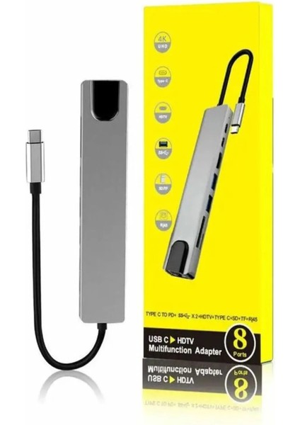 8'li Çok Fonksiyonlu Type-C Hub, 4K Hdmı, Ethernet ve Daha Fazlası, Gri fiyatları