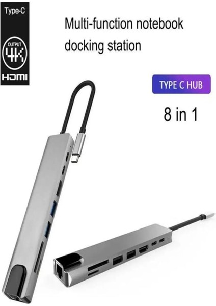 8'li Çok Fonksiyonlu Type-C Hub, 4K Hdmı, Ethernet ve Daha Fazlası, Gri modelleri