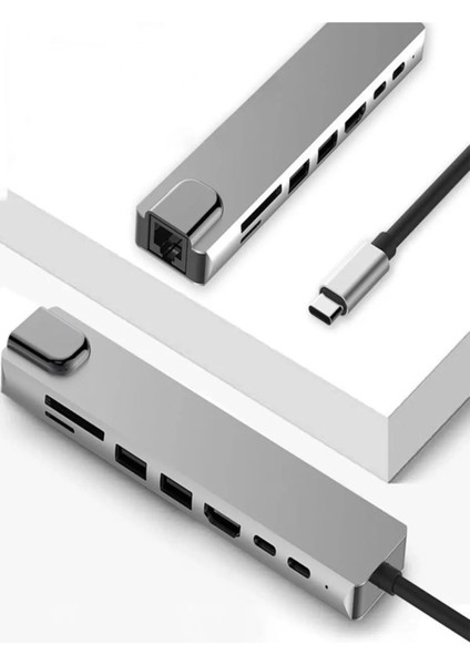 8'li Çok Fonksiyonlu Type-C Hub, 4K Hdmı, Ethernet ve Daha Fazlası, Gri