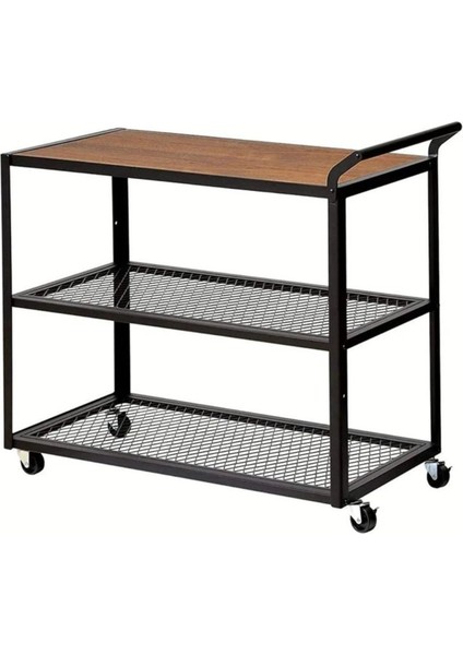 Şık Siyah Metal Telli Servis ve Sunum Arabası, Pratik ve Dayanıklı Tasarım