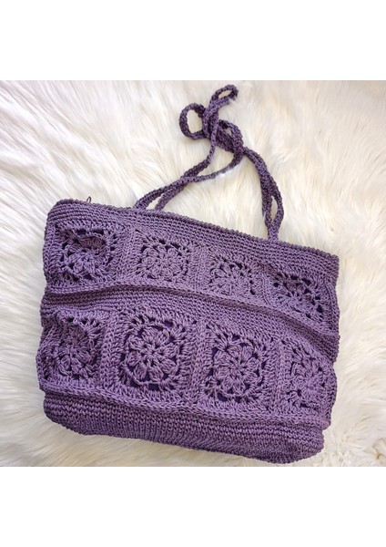 Motifli Kağıt Ip El Örgüsü Kadın Kol Çantası