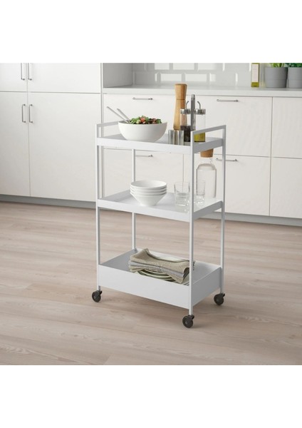 Beyaz Metal Servis Arabası, Şık ve Dayanıklı, Güvenli Taşıma Aracı modelleri