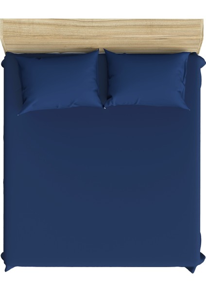 %100 Pamuklu Lacivert 160X200+2*(50X70) Çift Kişilik Lastikli Çarşaf ve Yastık Kılıfı Seti
