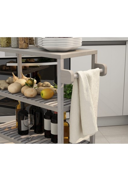 Masif Akasya Mutfak Servis Arabası 799X349X850 mm Alaca Gri fırsatları