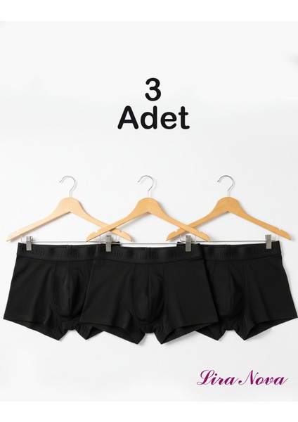 Siyah 3'lü Paket Soft Elastan Boxer %90 Coton %10 Elestane