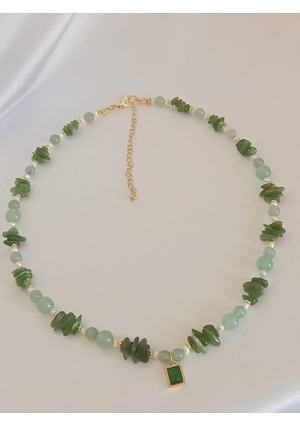 Aventurin ve Yeşim Doğal Taş Inci Detay Kolye fiyatları