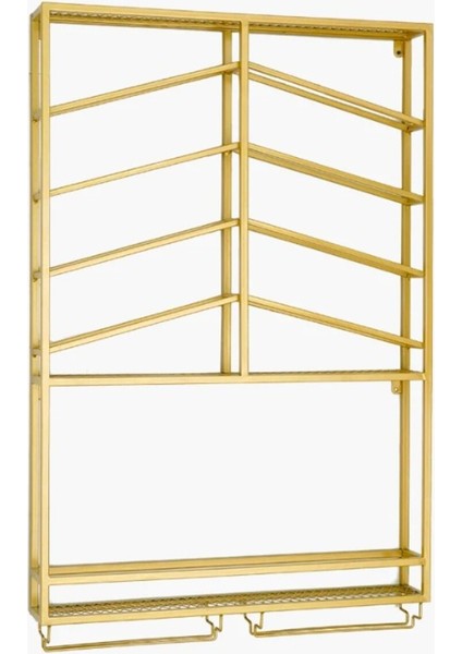 Altın Renk Metal Şarap Rafı Duvara Monte Şaraplık ve Bardak Tutucu