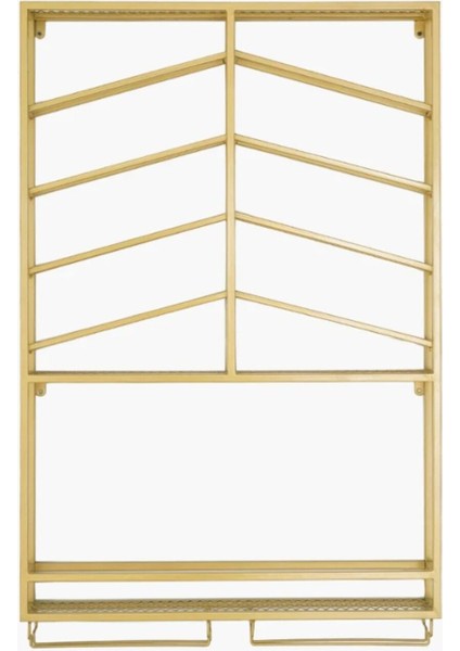 Altın Renk Metal Şarap Rafı Duvara Monte Şaraplık ve Bardak Tutucu fiyatları