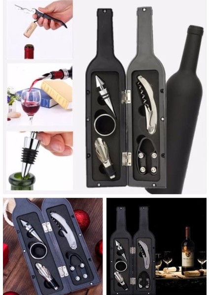 5 Parça Çelik Şişe Açacağı Seti, Dekoratif Kılıf ile Şık Hediye Alternatifi