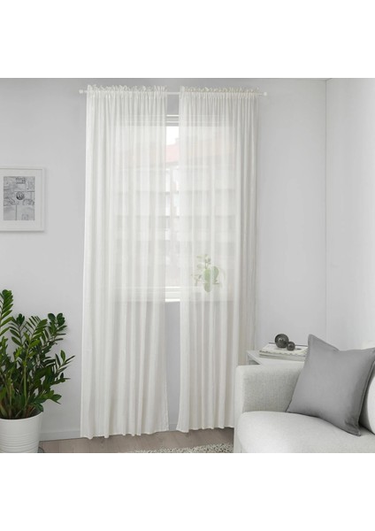 Munkbomal Tül Perde 2 Kanat Beyaz 145 x 300 cm Şeffaf Kumaş Pamuk Polyester fiyatları