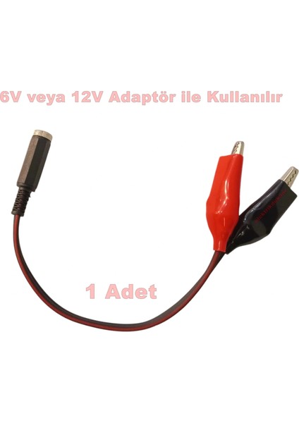 5.5x2.5mm Jaklı Akü Şarj Adaptörü Için Maşa Kıskaçlı Şarj Kablosu (6 Volt ve 12 Volt Aküler Için Timsah Ağızlı Krokodüllü 20CM)