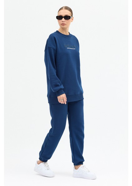 Kadın Space Baskılı Bisiklet Yaka Paçası Lastikli Oversize Eşofman Takımı fırsatları