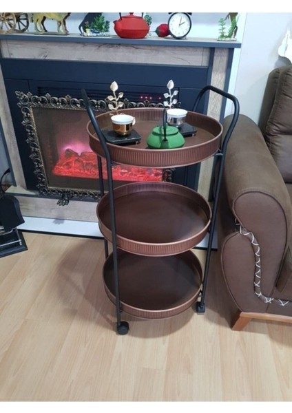 Eskitme Bakır Metal 3 Katlı Servis Arabası, Şık ve Fonksiyonel Tasarım modelleri