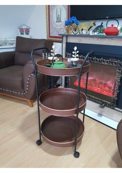 Eskitme Bakır Metal 3 Katlı Servis Arabası, Şık ve Fonksiyonel Tasarım fırsatları