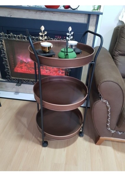 Eskitme Bakır Metal 3 Katlı Servis Arabası, Şık ve Fonksiyonel Tasarım indirimleri