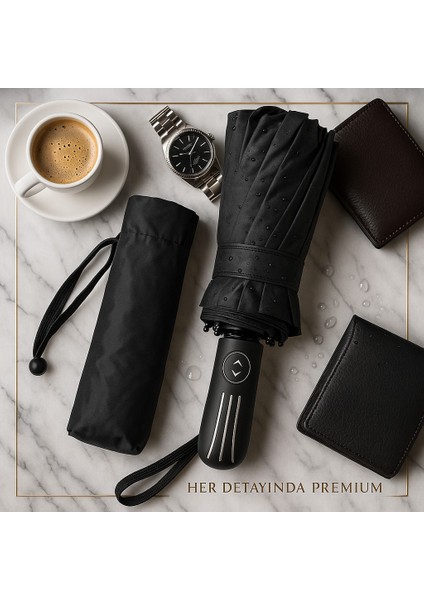 Premium Katlanır Şemsiye 3 Katlı Fiber Gövde 16 Telli Tam Otomatik Mekanizma 100 cm Çap