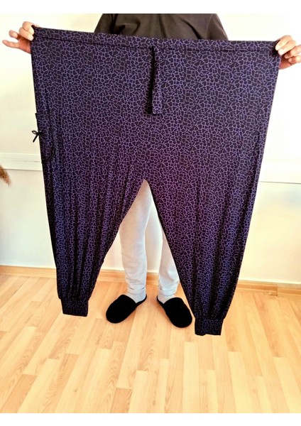 Kadın Bayan Büyük Battal Extra Jumbo Beden Viskon Penye Kumaş 1 Yan Cepli Pantolon Eşofman Altı Pijama Altı 130 Kilograma Kadar Olur Bol Likralı Esneyen Kumaş Bel Lastikli Süs Bagcıklı