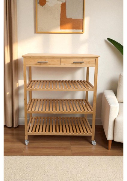 Bambu Çekmeceli Tekerlekli Mutfak Servis Arabası, Şık ve Fonksiyonel Tasarım fiyatları