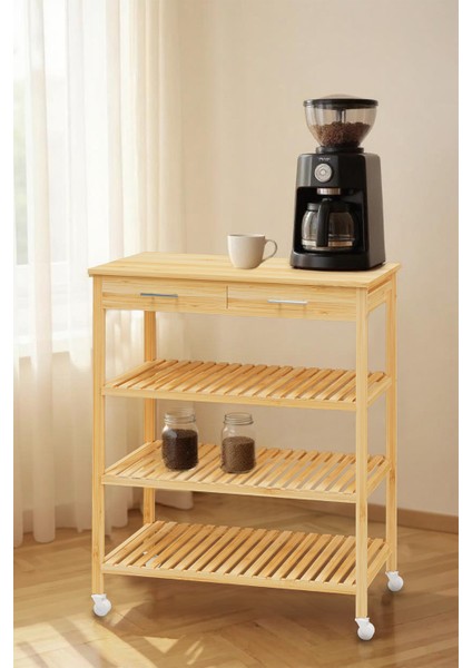 Bambu Çekmeceli Tekerlekli Mutfak Servis Arabası, Şık ve Fonksiyonel Tasarım fırsatları