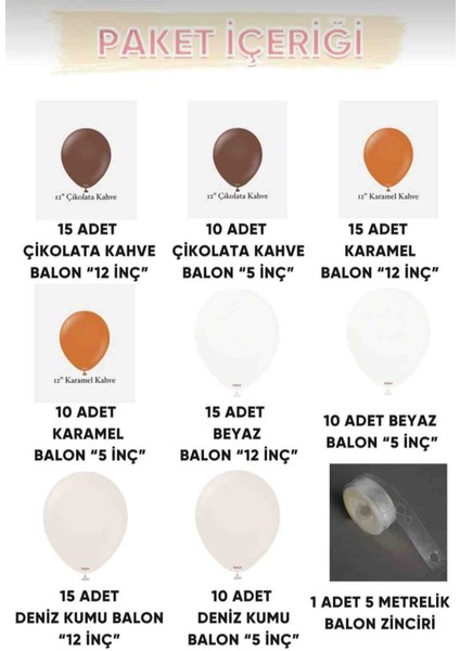 Çikolata Kahve* Karamel* Deniz Kumu* Beyaz 100'LÜ Balon Seti fiyatları