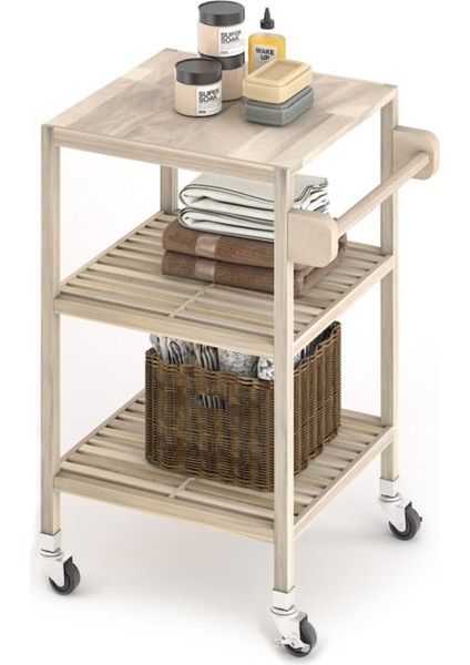 Masif Akasya Mutfak Servis Arabası 520X520X850 mm Organik Beyaz modelleri