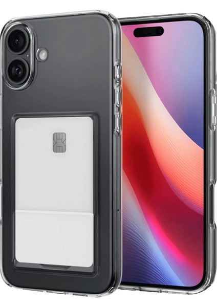 iPhone 16 Kılıf Kart Şeffaf Silikon - Şeffaf