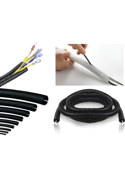 12 mm Yarıklı Spiral Hortum 10 Metre Kablo Gizleme Izolasyon Borusu Esnek Siyah