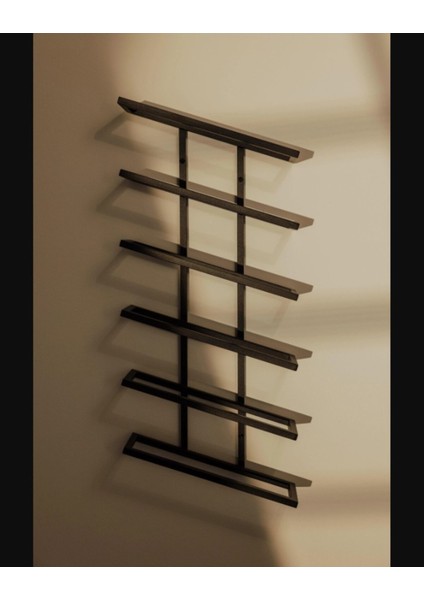 6'lı Siyah Metal Şarap Rafı, Duvara Monte, Bardak ve Şişe Saklama Ünitesi