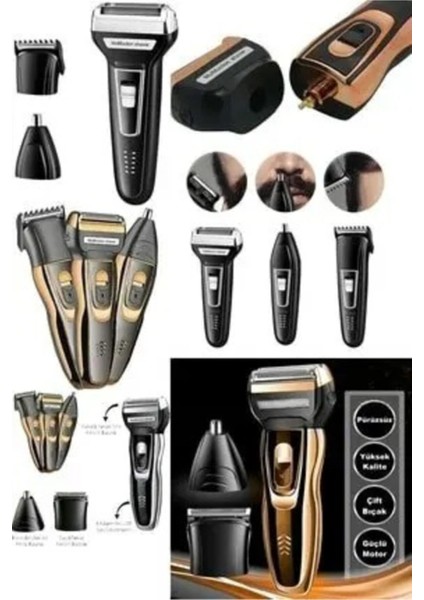 Şarjlı Çok Fonksiyonlu Saç ve Sakal Bakım Seti, Siyah, 3 Başlıkli