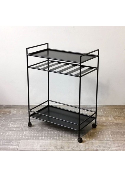 Şık Siyah Metal Raflı Servis Arabası, Pratik Sunum ve Taşıma Çözümü