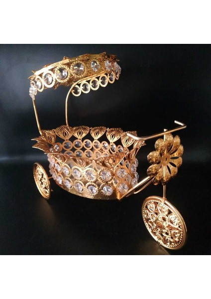 Şık Aynalı Kristal Taşlı Gold Lüks Ikramlık Servis Arabası