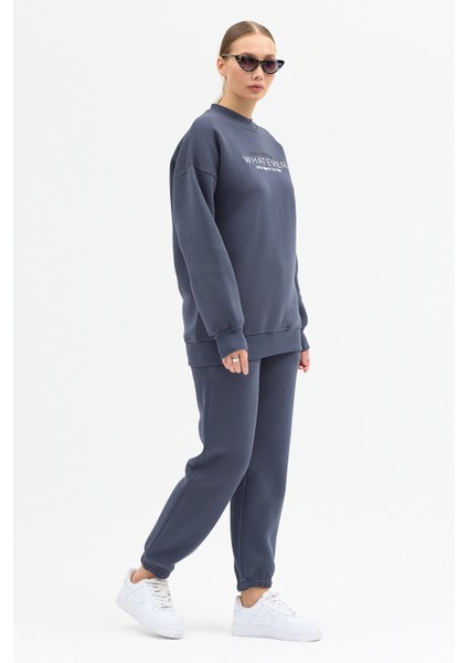 Kadın Whatever Baskılı Bisiklet Yaka Paçası Lastikli Oversize Eşofman Takımı fiyatları