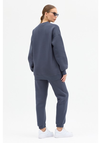 Kadın Whatever Baskılı Bisiklet Yaka Paçası Lastikli Oversize Eşofman Takımı indirimleri