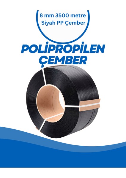 Yarı Otomatik Makine Çemberi ( 8 mm Siyah Polipropilen ( PP ) Çember 3500 Metre )