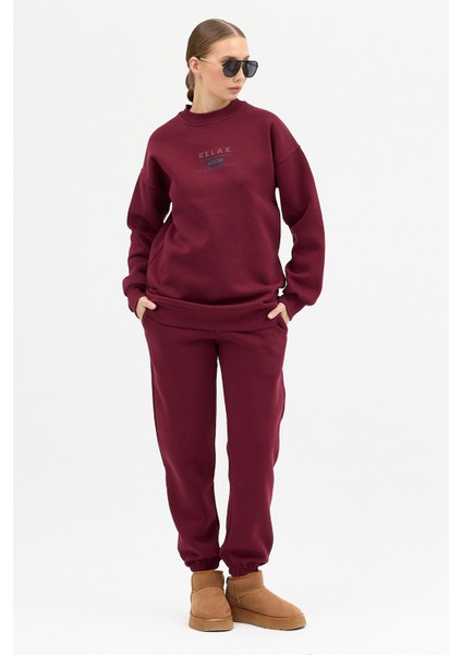 Kadın Relax Baskılı Bisiklet Yaka Içi Pamuklı Oversize Eşofman Takımı fiyatları