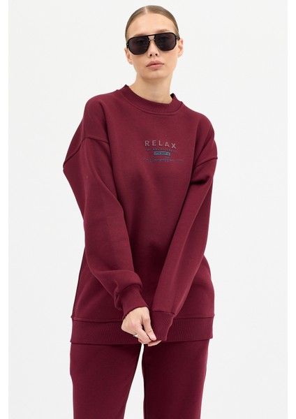 Kadın Relax Baskılı Bisiklet Yaka Içi Pamuklı Oversize Eşofman Takımı fırsatları