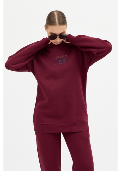 Kadın Relax Baskılı Bisiklet Yaka Içi Pamuklı Oversize Eşofman Takımı indirimleri