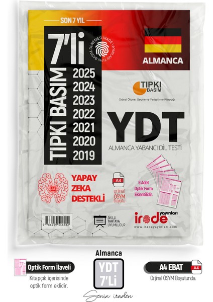 2026 Yks Ydt Almanca Ösym Çıkmış Soru Tıpkı Basım 7'li Deneme Paketi Optik Formlu